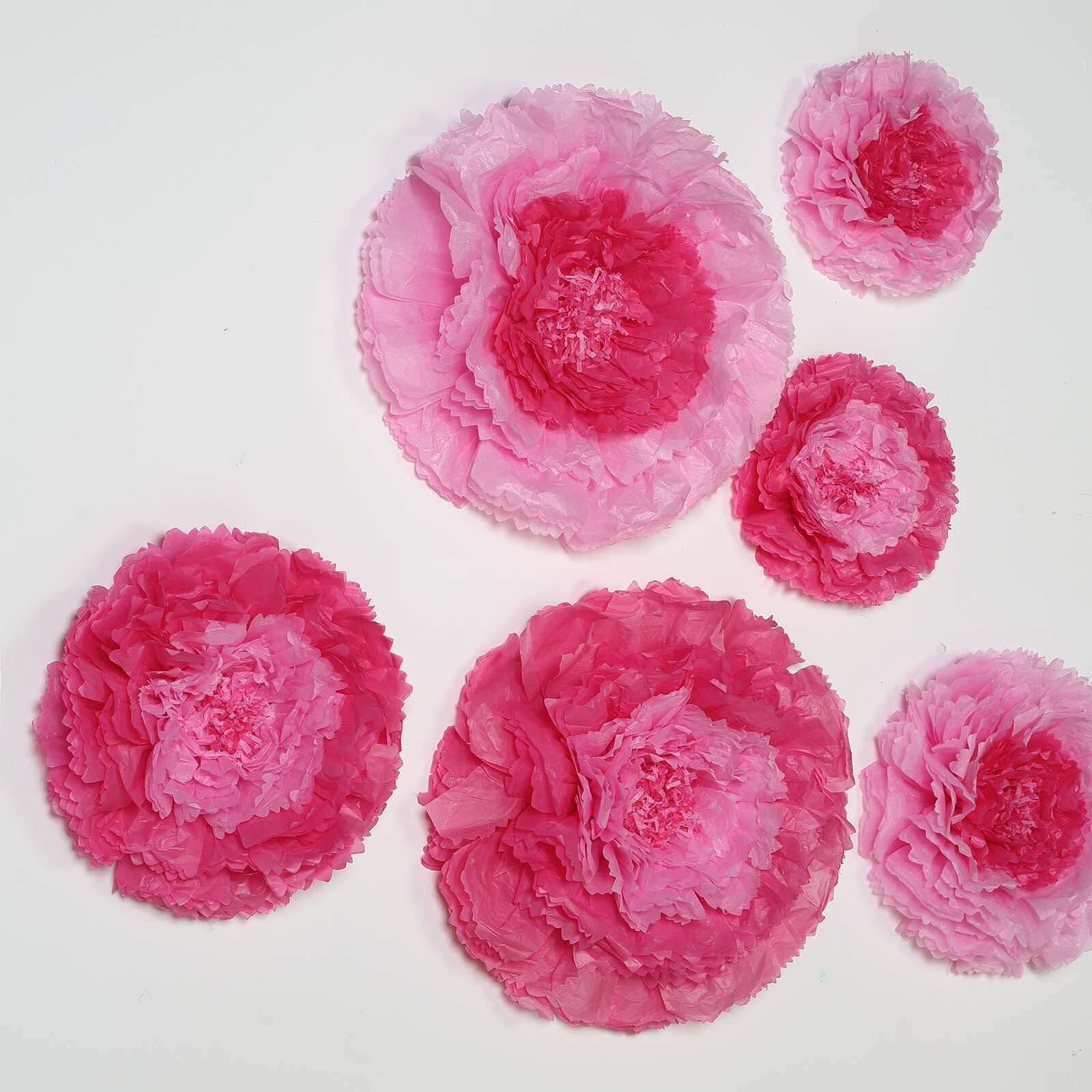 Set of 6 Pink / Fuchsia Carnation 3D Paper Flowers Wall Decor 7