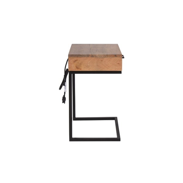 Preda Modern Mango Wood and Iron Accent C Table with Storage Drawer