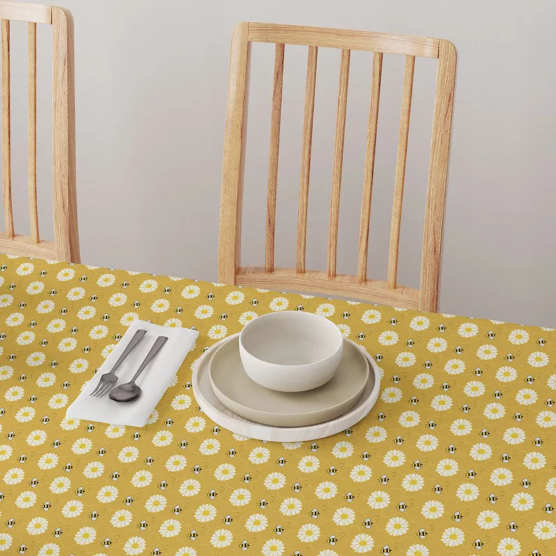 Square Tablecloth， 100% Polyester， 60x60， Bumble Bees and Daisies