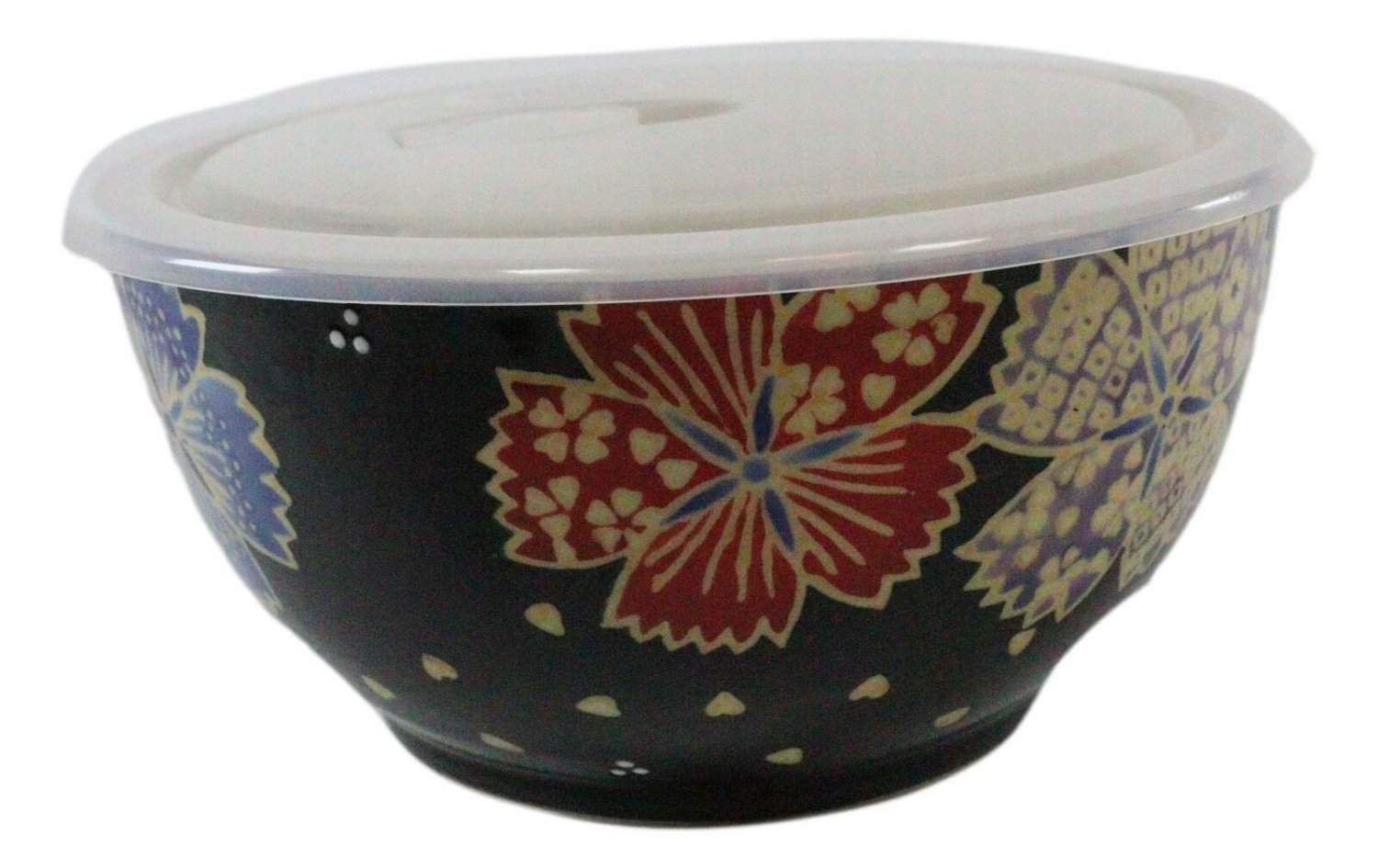 1 Set of 2 Ceramic Midnight Floral Blossoms Portion Meal Bowls 5 Cups Airtight Lid EBR02