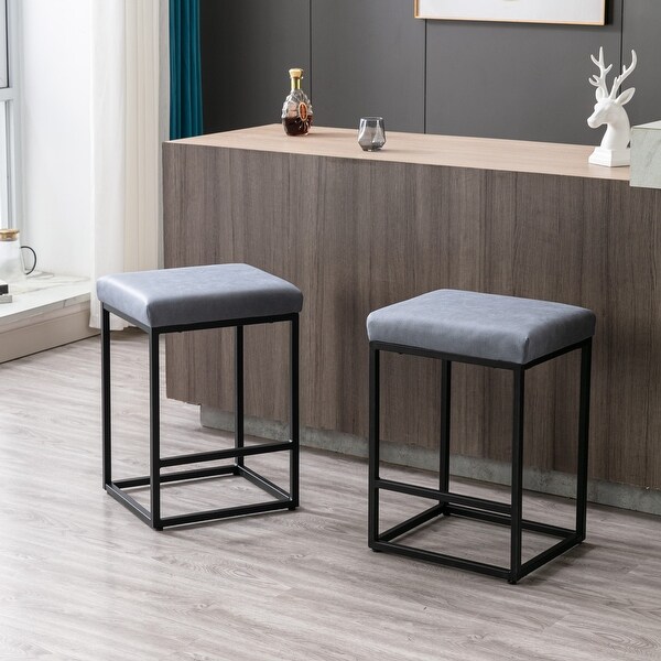 Backless Modern Barstools with Faux Leather