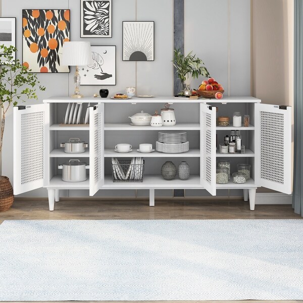 Nestfair Large Storage Space Sideboard Console Table with Artificial Rattan Door