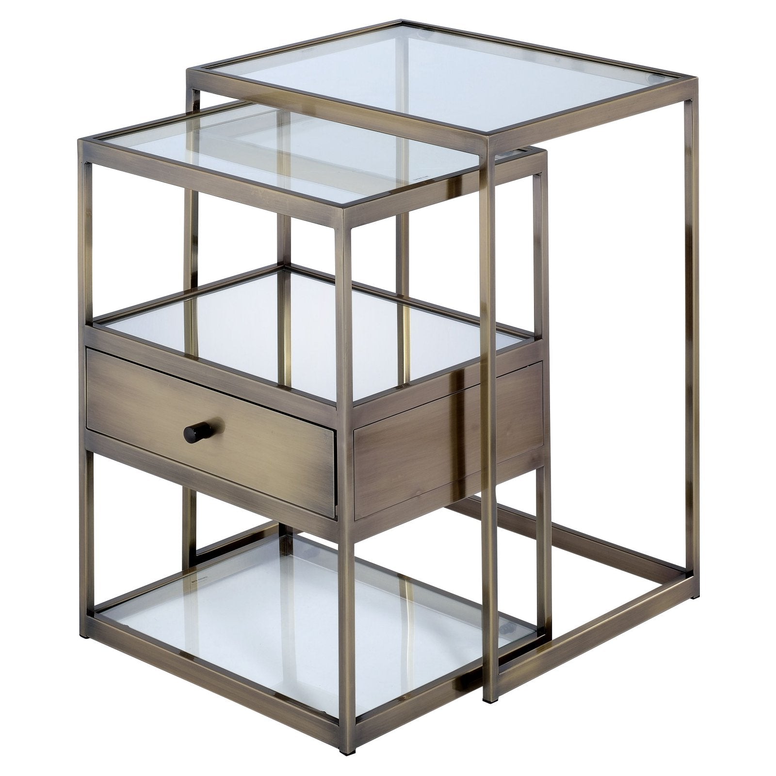 Stylish Nesting Tables Set, Clear Glass and  Brass, 2 Piece Pack- Saltoro Sherpi