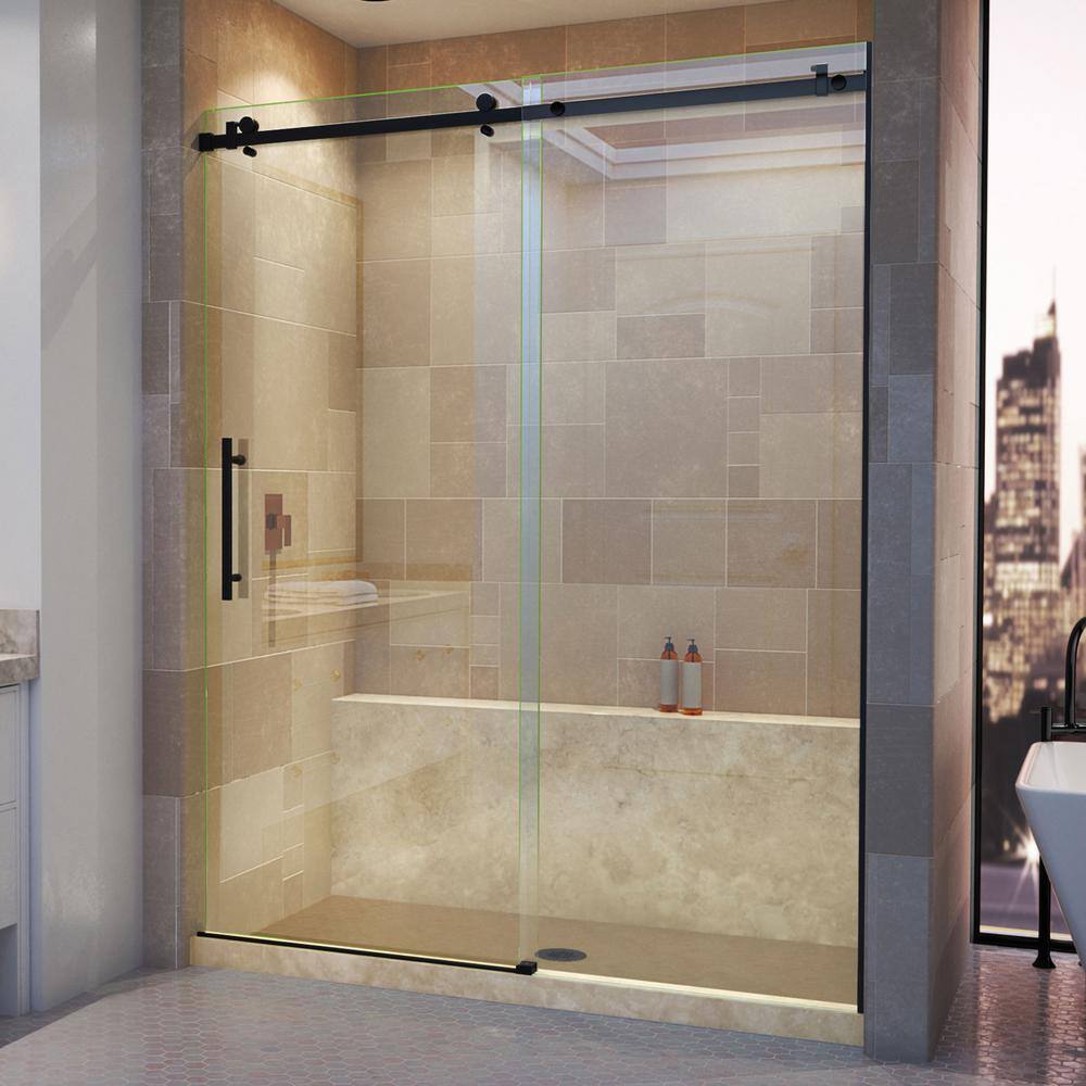 DreamLine Enigma Air 60 in. W x 76 in. H Sliding Frameless Shower Door in Satin Black Finish with Clear Glass SHDR-64607610-09