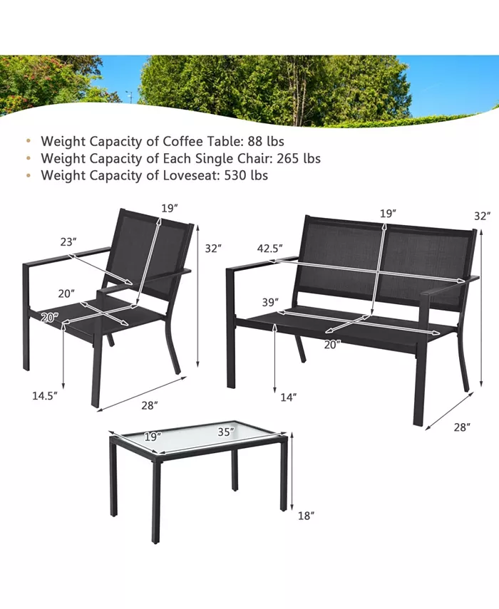 SUGIFT 4 Pieces Patio Furniture Set Sofa Coffee Table Steel Frame Garden