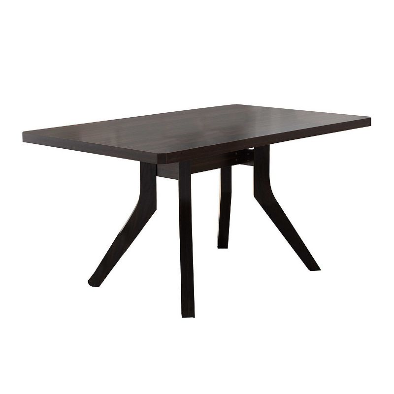 Dining Table with Wooden Top and Angled Legs， Brown