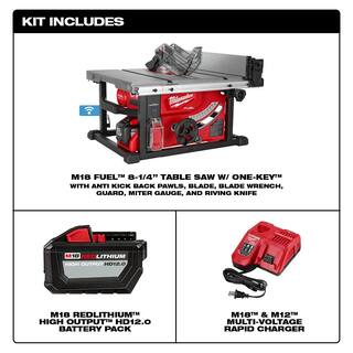 MW M18 FUEL ONE-KEY 18- volt Lithium-Ion Brushless Cordless 8-14 in. Table Saw Kit W(1) 12.0Ah Battery  Rapid Charger 2736-21HD