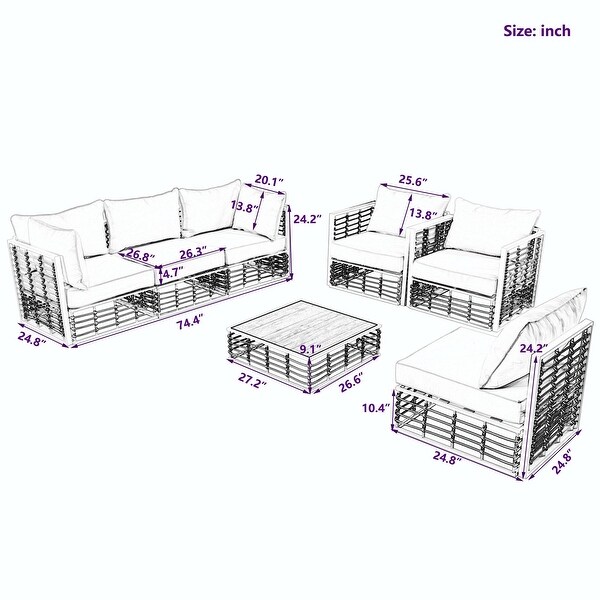 Modern Minimalist 7Piece Metal Patio Sectional Sofa Set