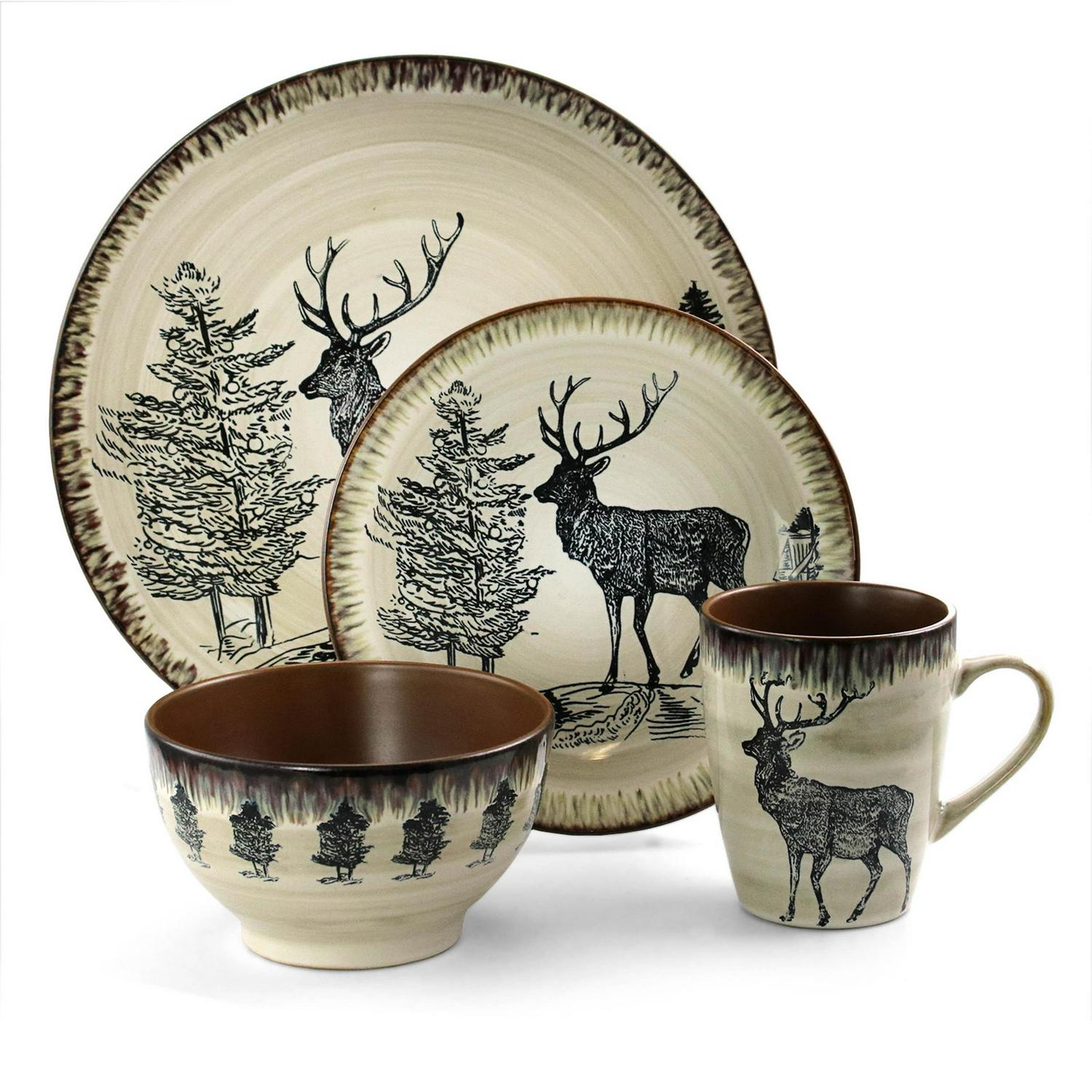 Elama Majestic 16 Piece Luxurious Stoneware Dinnerware with Complete Setting for 4