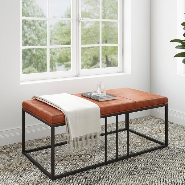 Riley Indoor Brown Faux Leather Multi-Function Entry Bench - Table