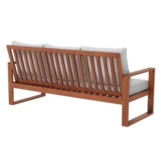 Grafton Eucalyptus 3 Seat Outdoor Bench With Cushions Gray natural Alaterre Furniture