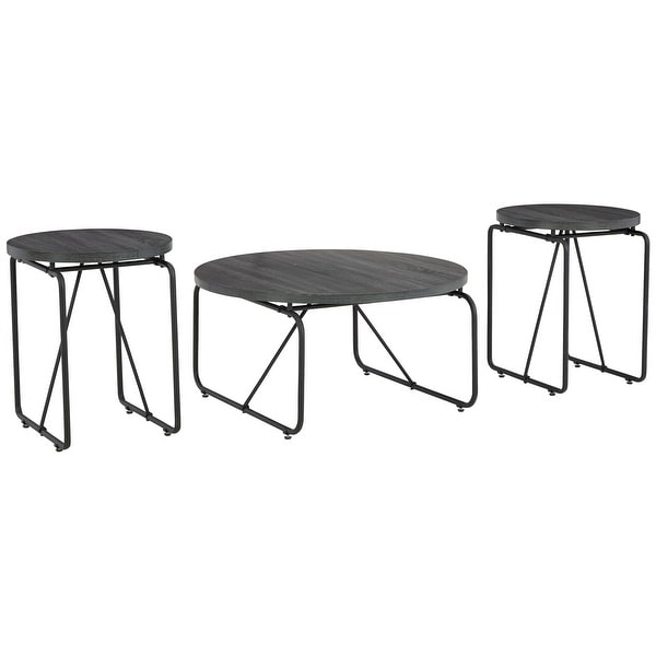 Modern 3 Piece Coffee Table Set with Side Tables， Metal Base， Charcoal