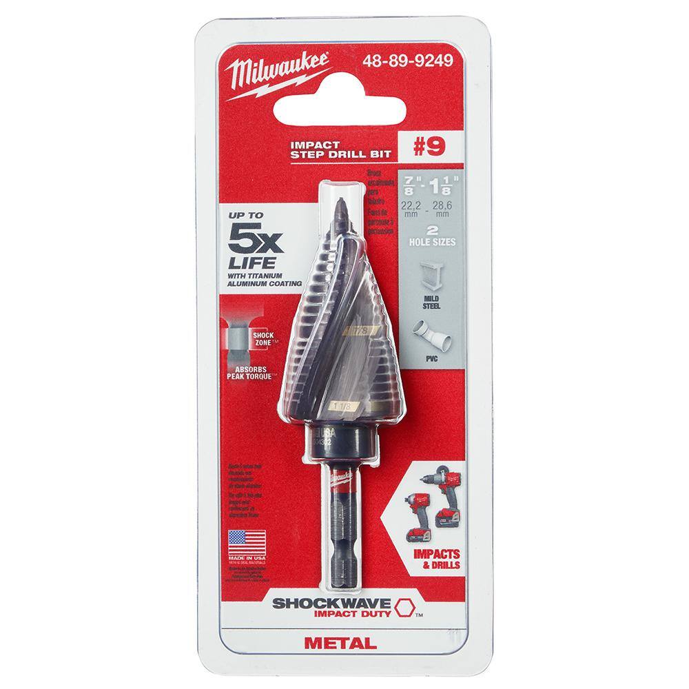 MW SHOCKWAVE 78 in. - 1-18 in. #9 Impact-Rated Titanium Step Drill Bit (2-Steps) 48-89-9249