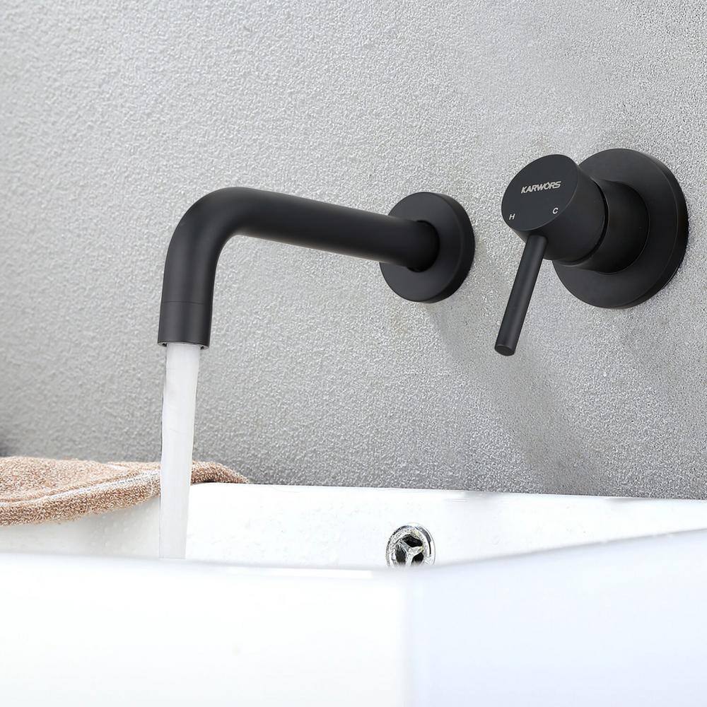 Aurora Decor ACA Single-Handle Elegant Spout Wall Mount Bathroom sink Faucet in Matte Black BFMSHD2B24MB