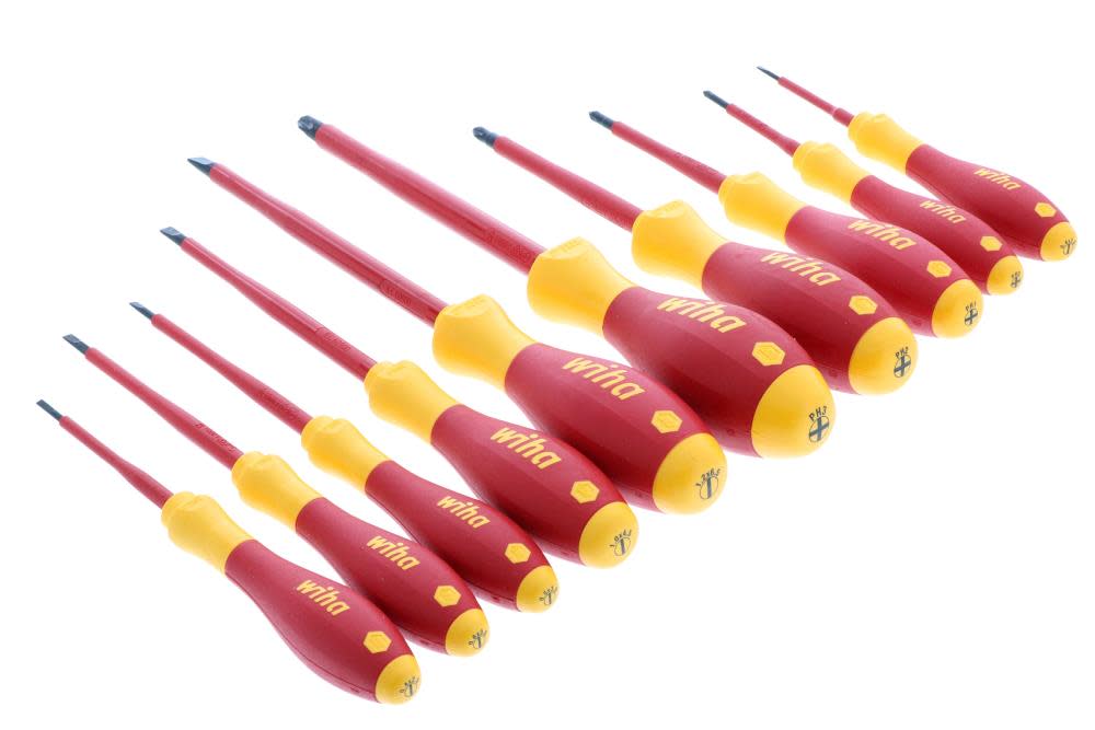 Insulated Cushion Grip Slotted Screwdriver Set， 10 Piece