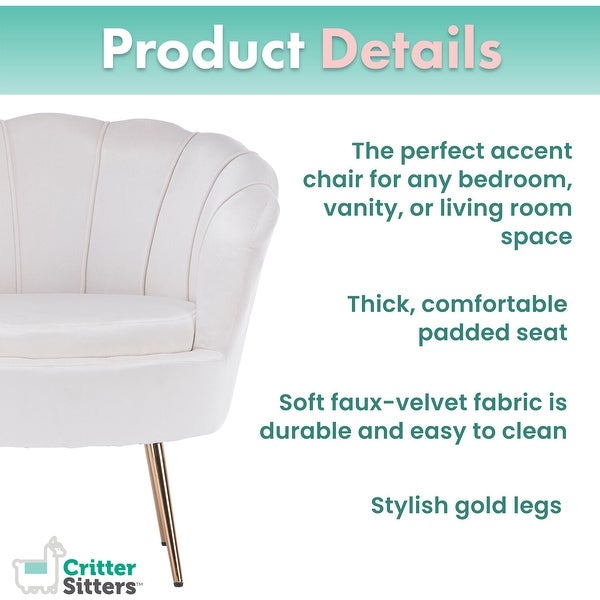 Critter Sitters 30-In. Faux Velvet Accent Chair with Gold Legs， White