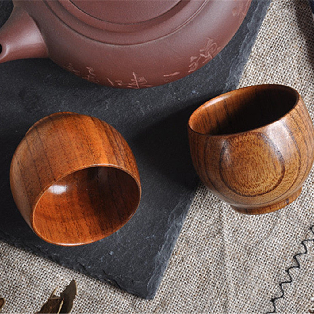 Baofu 2PC Wooden Cup Coffee Tea Beer Juice Milk Water Mug Handmade Natural for Kitchen