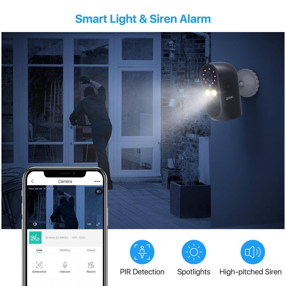 ZOSI Wireless 1080P Outdoor Smart Home Security Camera with 2-Way Audio Night Vision PIR Motion Detection IPC-6962M-B*4