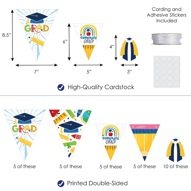 Big Dot Of Happiness 30 Piece Elementary Graduation Party Pennant Triangle Banner