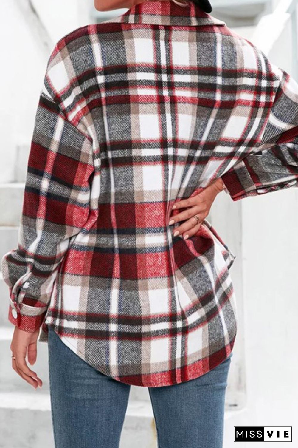 Plaid Open Button Plus Size Jacket