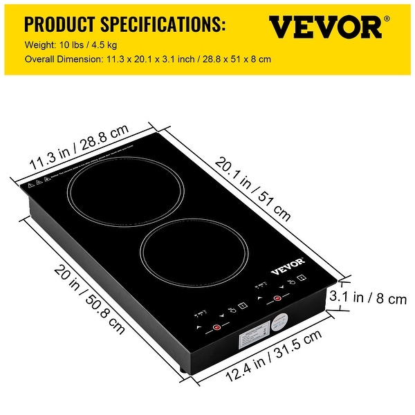 2300W 110V Ceramic Glass Electric Stove Top with Sensor Touch Control Induction Cooktop， 11 inch 2 Burners， Black