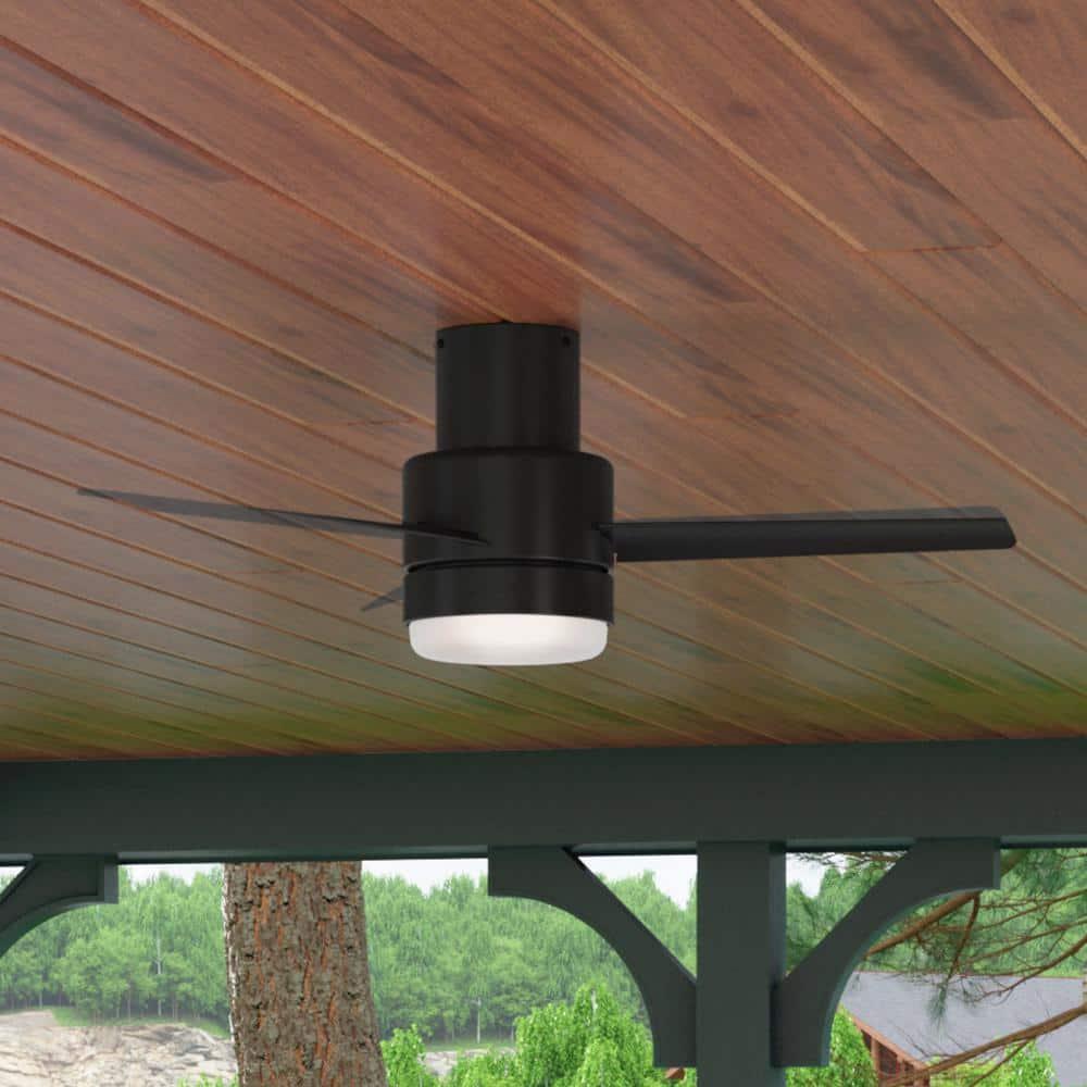 Hunter Gilmour 44 in LED IndoorOutdoor Matte Black Ceiling Fan with Light Kit and Remote