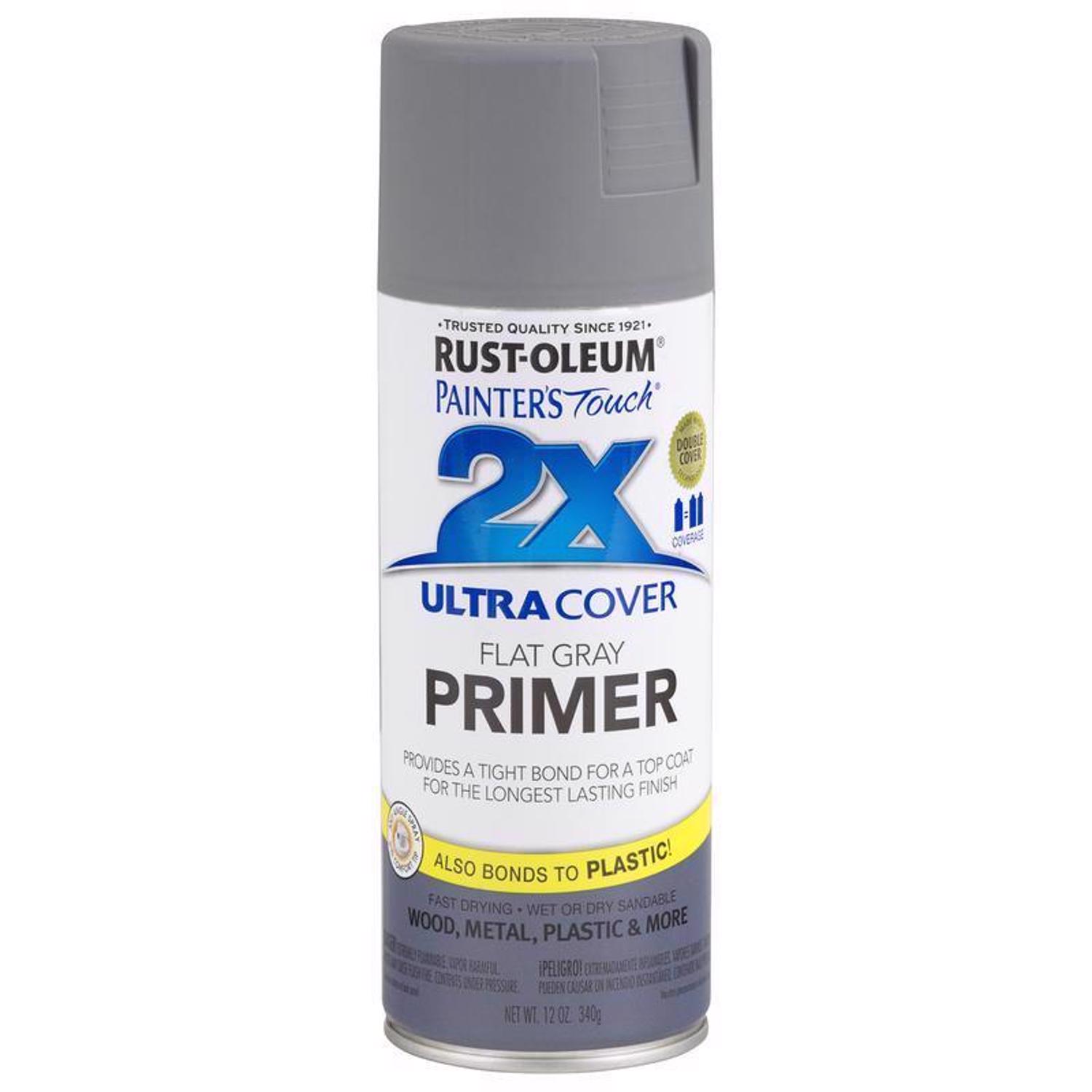 Rust-Oleum Painter\u0027s Touch 2X Ultra Cover Flat Gray Paint+Primer Spray Paint 12 oz