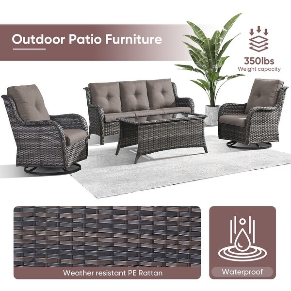 4Piece Patio Sofa with Swivel Glider Chair Set