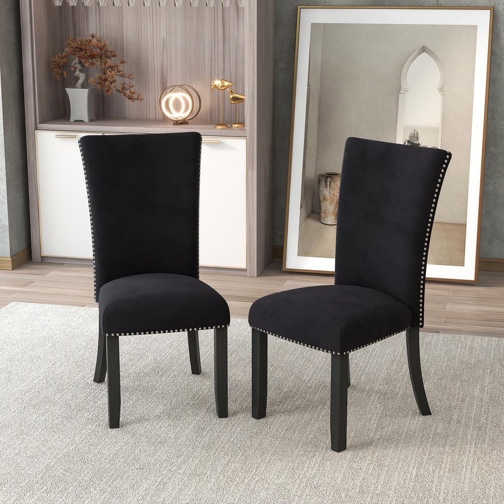 Velvet upholstered Chairs with Nailhead trimmed  Rubber Wood Legs