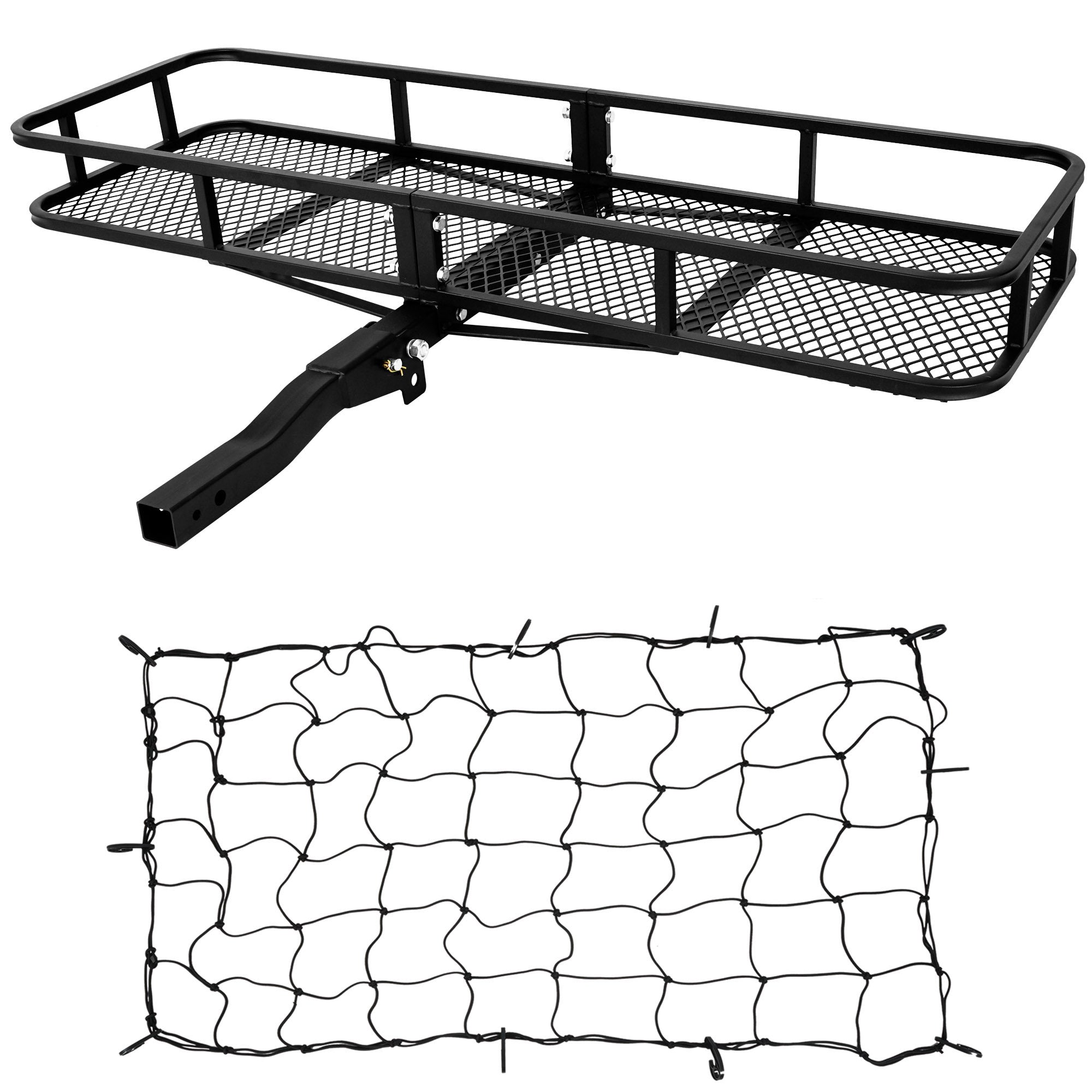 ARKSEN 60" x 24" x 6" Hitch Mount Folding Angled Shank Cargo Carrier With Cargo Net Fit 2" Receiver 500LBS Capacity