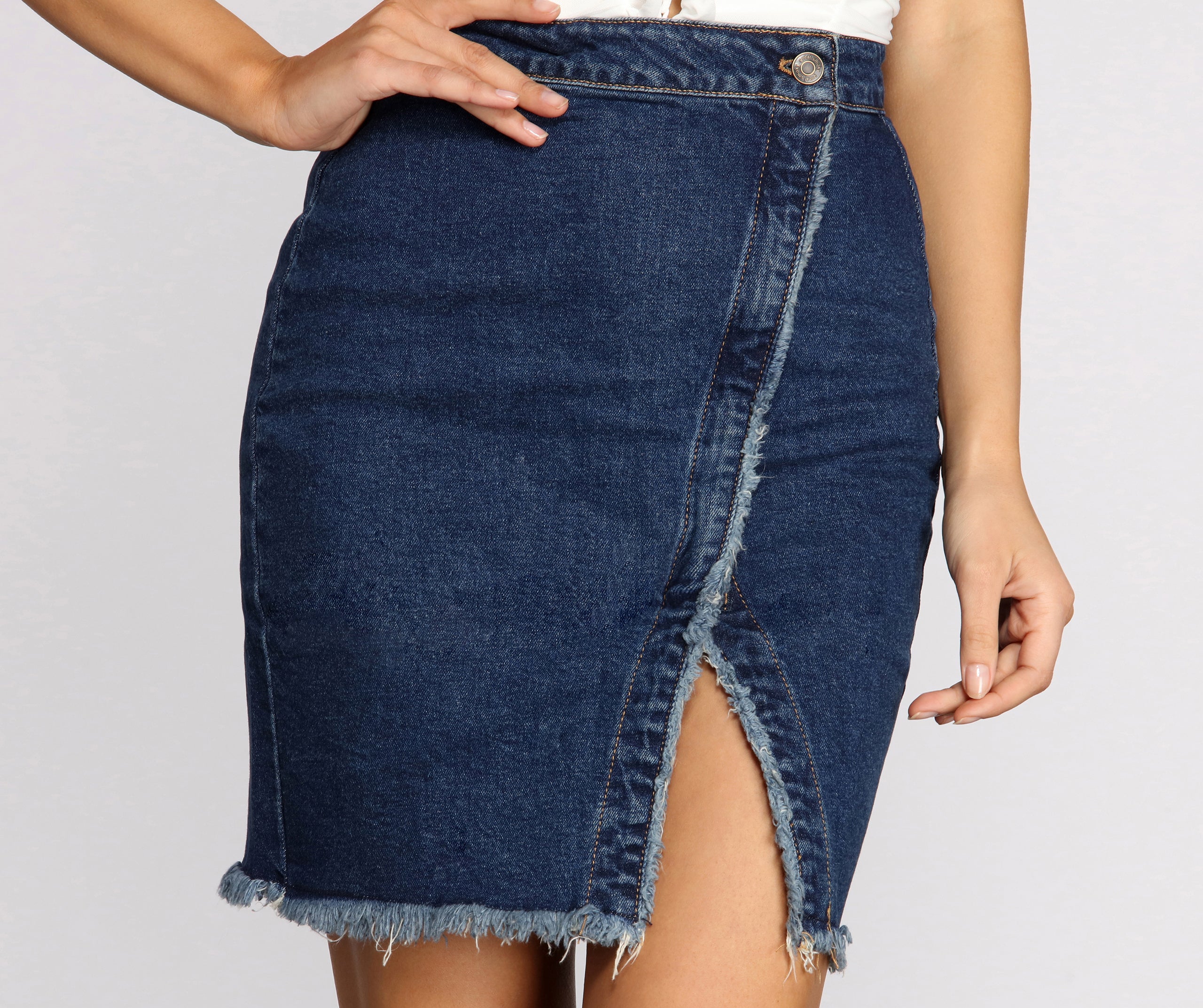 Frayed Not Side Button Denim Mini Skirt