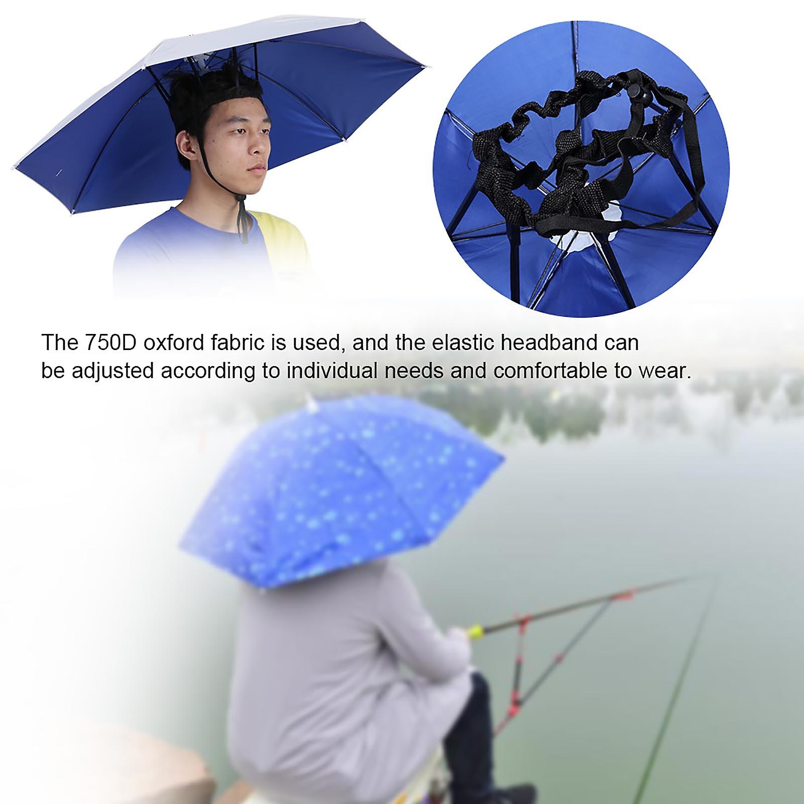 77cm Sunscreen Windproof Head Mounted Umbrella Top Folding Hat Umbrella(silver Blue)