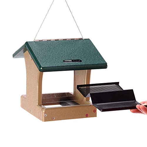 Birds Choice SN100 Two-Sided Hopper Feeder， Recycled Hanging Bird Feeder， Small， Taupe/Green