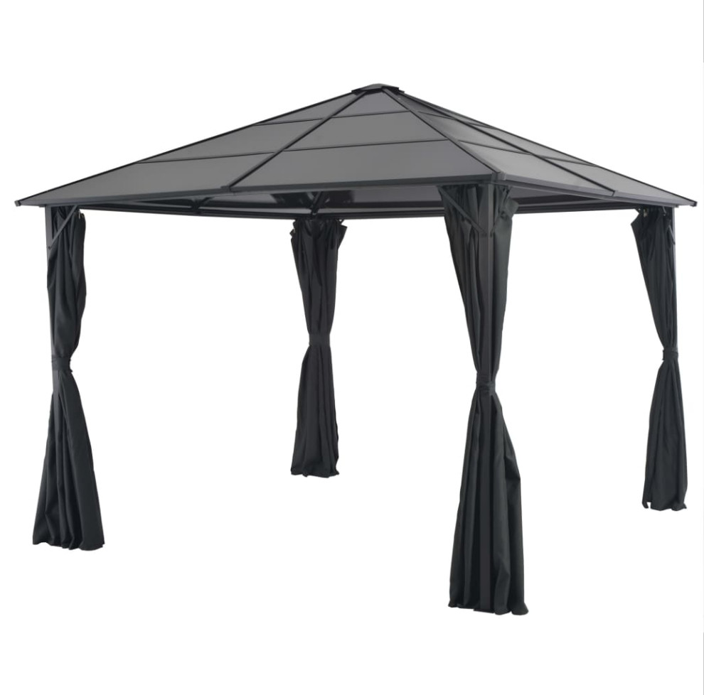 vidaXL Gazebo Canopy Party Tent Patio Pavilion with Curtains Aluminum Black   Contemporary   Gazebos   by vidaXL LLC  Houzz