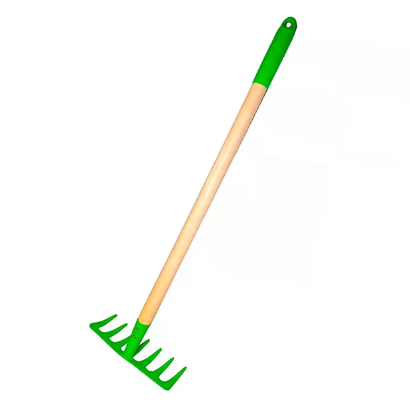 wood handle gardening tools Outdoor 4 pcs Kids Garden Tool Set Rake Spade Hoe and Leaf Rake