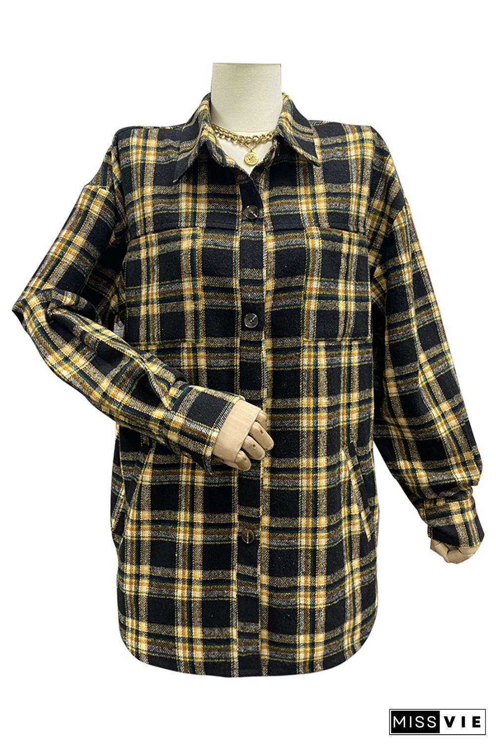 Rhinestone and Tassel At Back Yellow Plaid Open Button Jackets