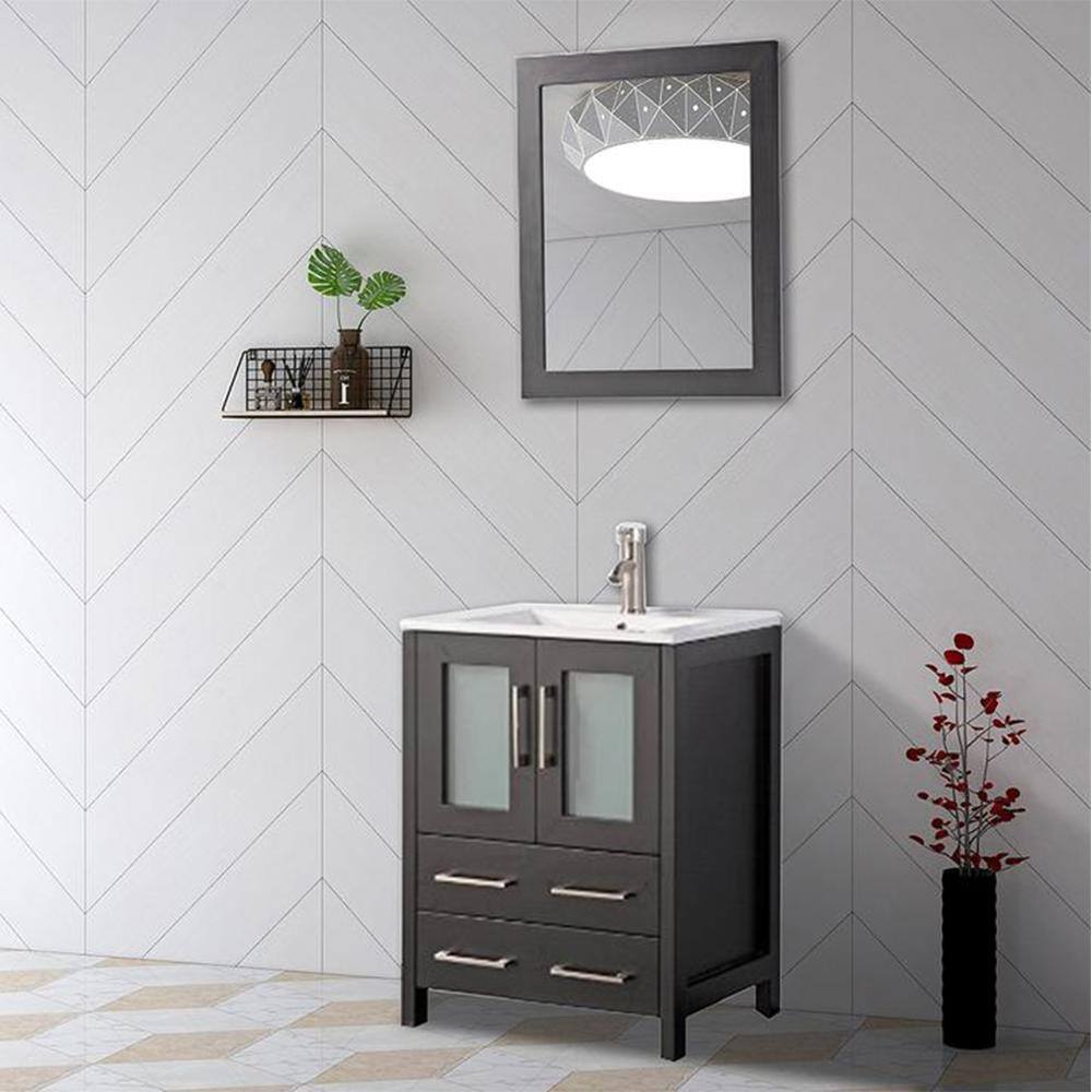 Vanity Art Brescia 24 in. W x 18.1 in. D x 35.8 in. H Single Basin Bathroom Vanity in Espresso with Top in White Ceramic and Mirror VA3024-E