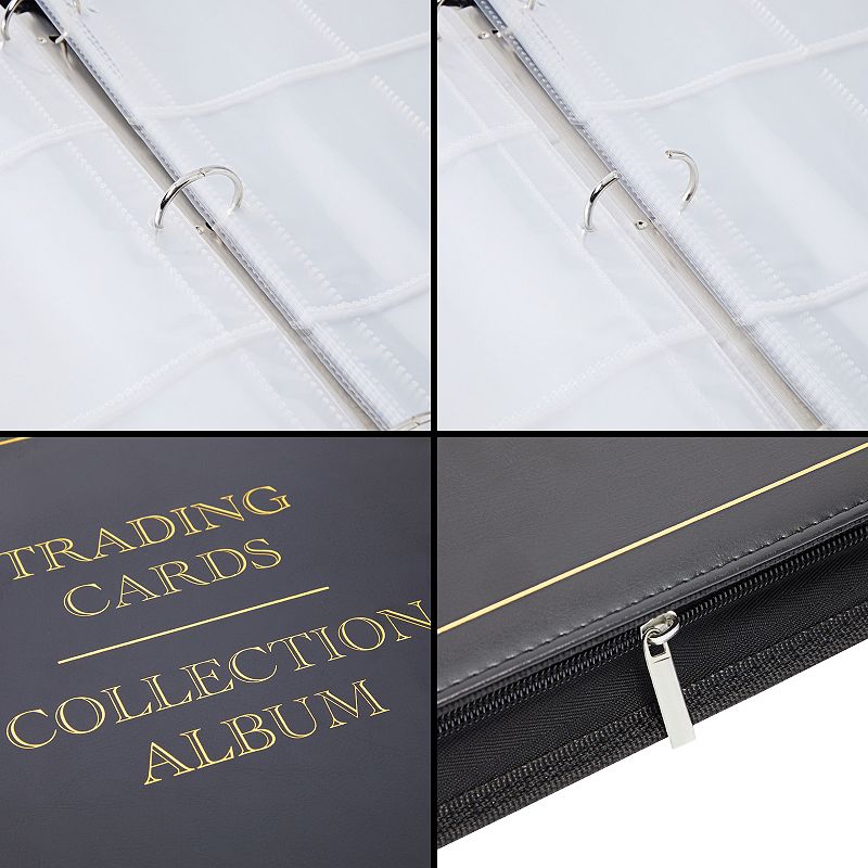 9 Pocket Leather 3 Ring Trading Card Binder for Baseball， Gaming， and Sports Cards， 20 Pages， Hold 360 Cards (14 x 11 In)