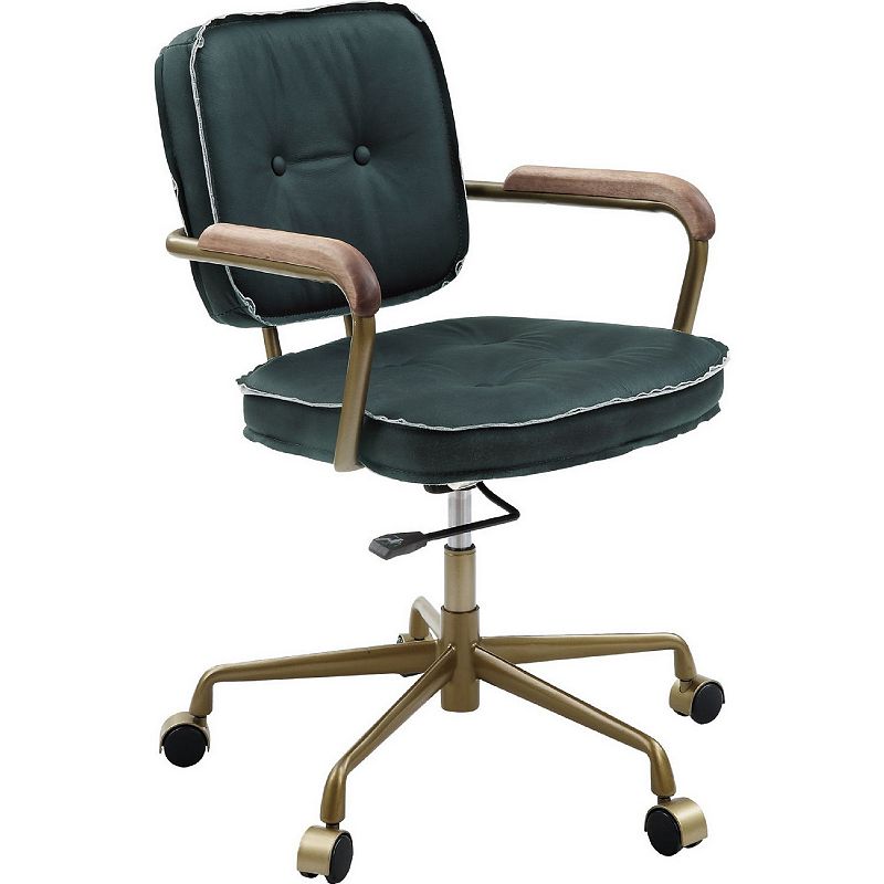 Office Chair with Leather Seat and Button Tufted Back， Green