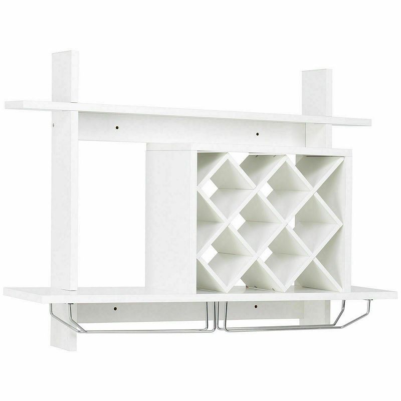 Wall Mount Wine Rack Organizer With Glass Holder Storage Shelf