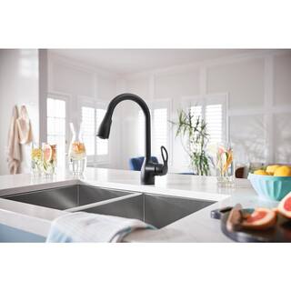 MOEN Kleo Single-Handle Pull-Down Sprayer Kitchen Faucet with Reflex and Power Clean in Matte Black CA87011BL