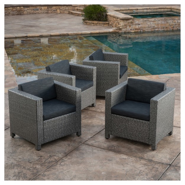 Puerta 4pk All weather Wicker Patio Club Chairs Black Christopher Knight Home