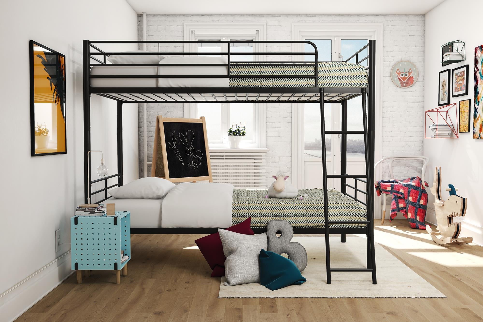 Mainstays Convertible Twin over Twin Metal Bunk Bed, Black