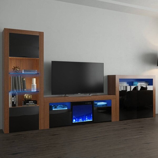 Milano Set 145EF-BK-2D Electric Fireplace Modern Wall Unit Entertainment Center