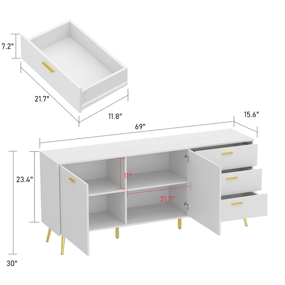 Modern 2 door Sideboard Storage Cabinet w/ 3 Drawers TV Stan