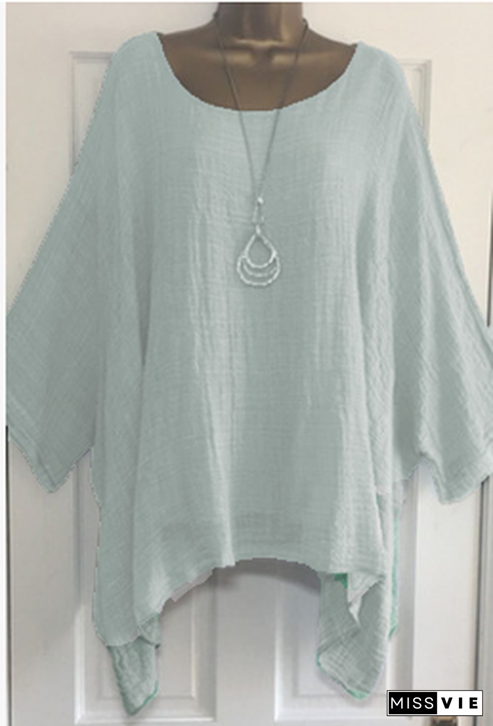 Printed/Dyed Casual Batwing Crew Neck Plus Size Blouse