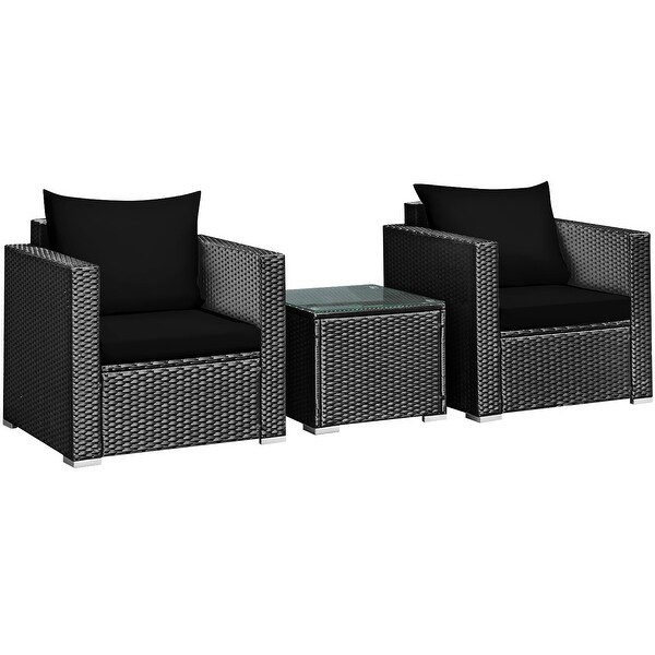 Costway 3PCS Patio Rattan Wicker Furniture Set Sofa Table W/Cushion