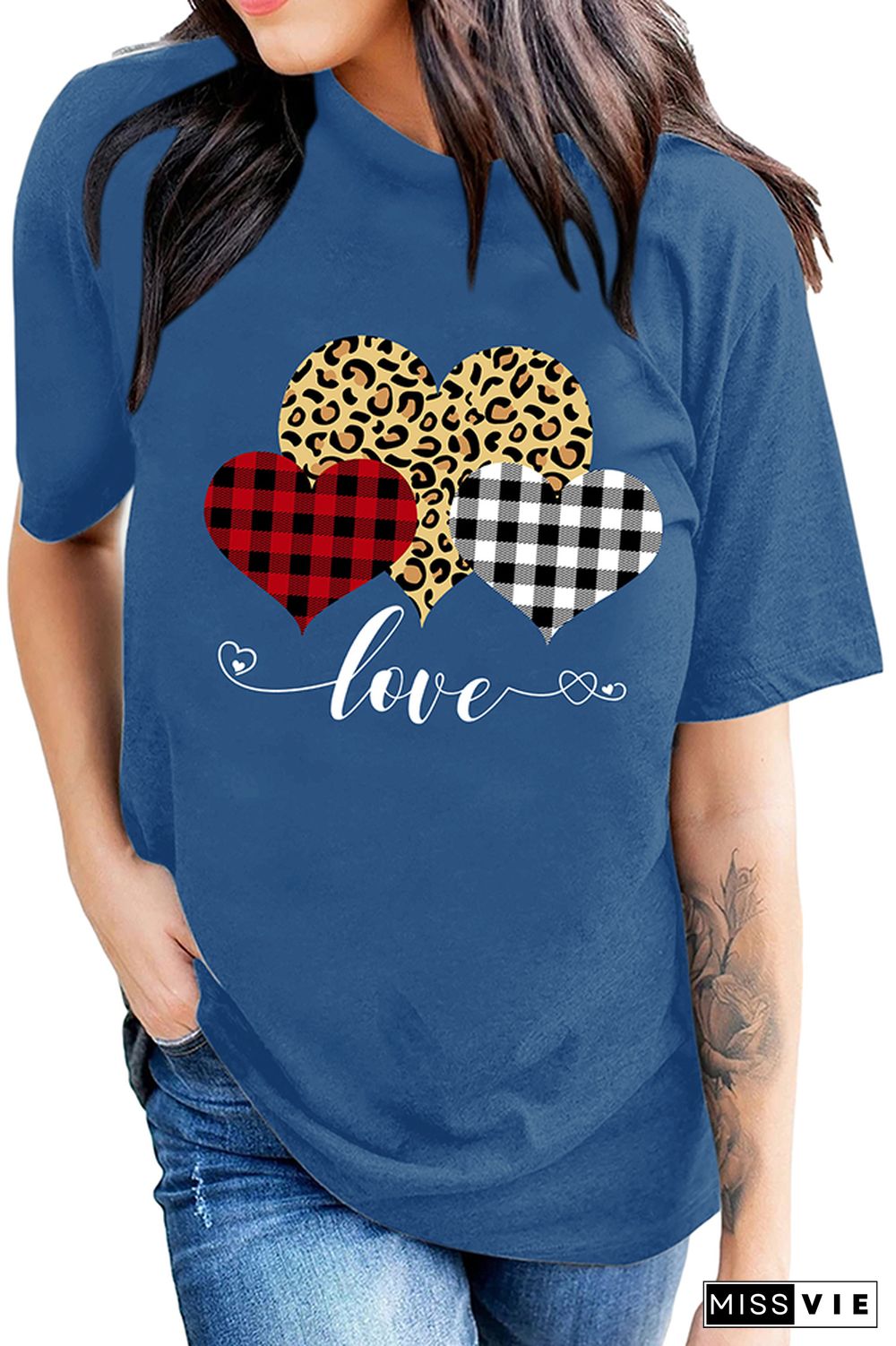 Valentine's Day Leopard Print Heart Short Sleeve Graphic Tee Wholesale