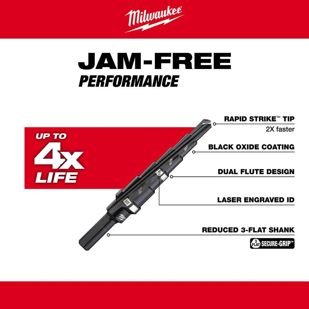 Milwaukee #2 Step Drill Bit 3/16 in. - 1/2 in. x 1/16 in. 48-89-9202 from Milwaukee