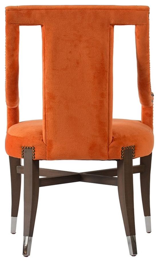 24 Inch Accent Chair Modern Style Velvet Open Sloped Arms Orange Black   Contemporary   Armchairs And Accent Chairs   by Homesquare  Houzz